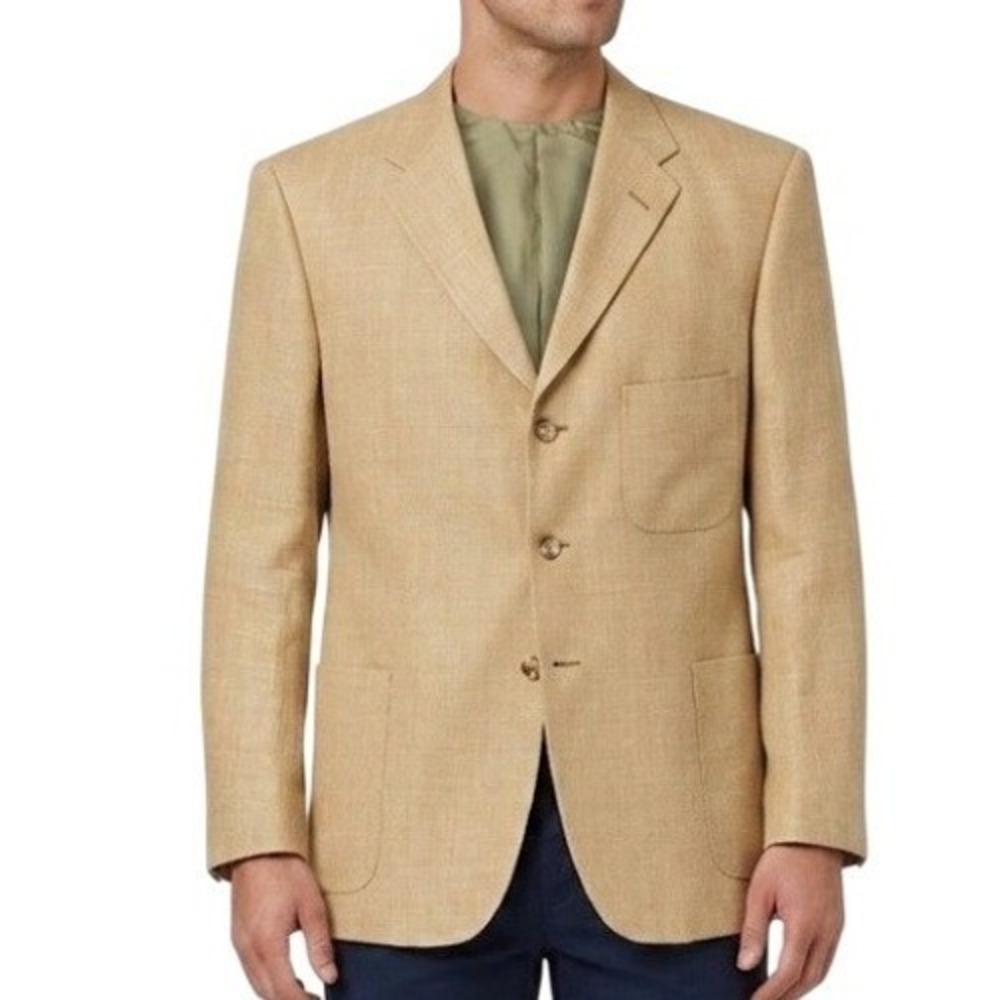 Savile Row London Sport Coat Mens 46R Tan Herringbone Blazer Quiet Luxury Preppy
